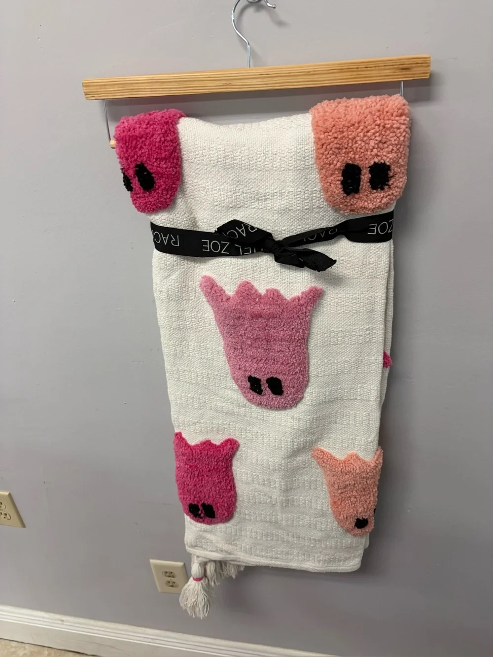 Kids White Towel with Pink & Peach Plush Characters